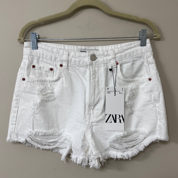 ZARA HIGH WAIST DENIM SHORTS - WHITE - SIZE 28 (US 6) - Picture 2 of 4